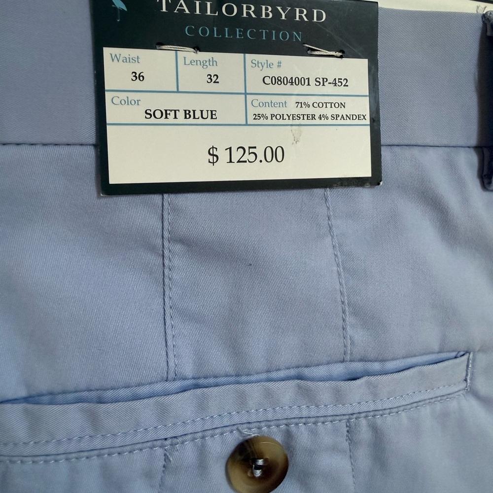 TailorByrd  Men's Light Blue Classic-Fit Chino Pants SZ 36X32 Golf Pants